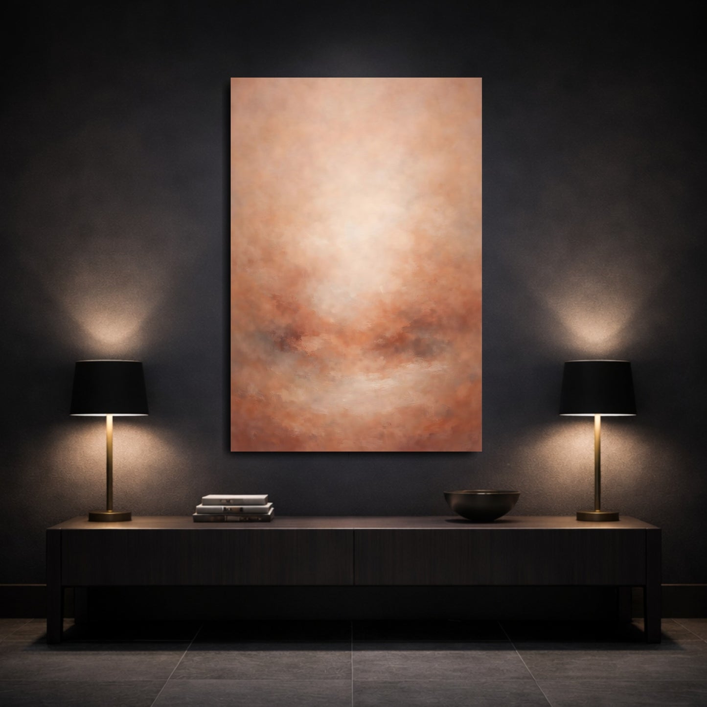 Mockup 2. Abstract Abstract Texture Warm Rust Abstract shown as stretched canvas wall art