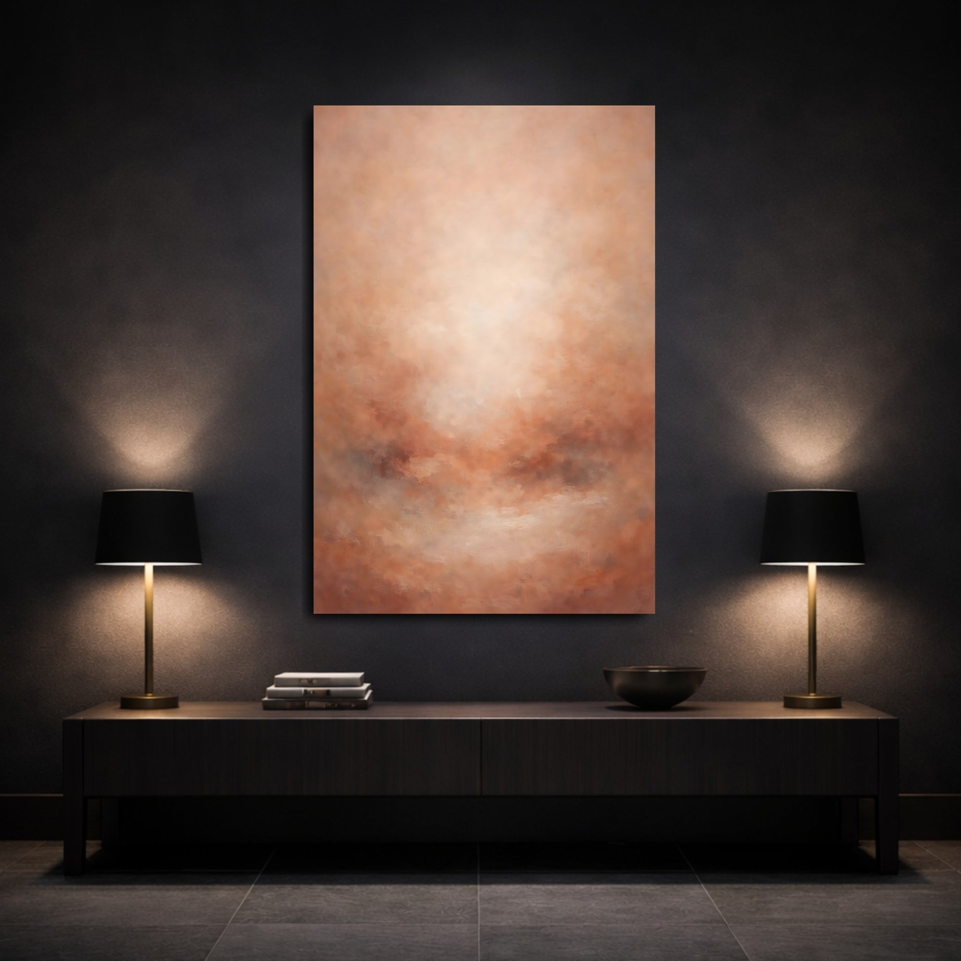 Mockup 2. Abstract Abstract Texture Warm Rust Abstract shown as stretched canvas wall art