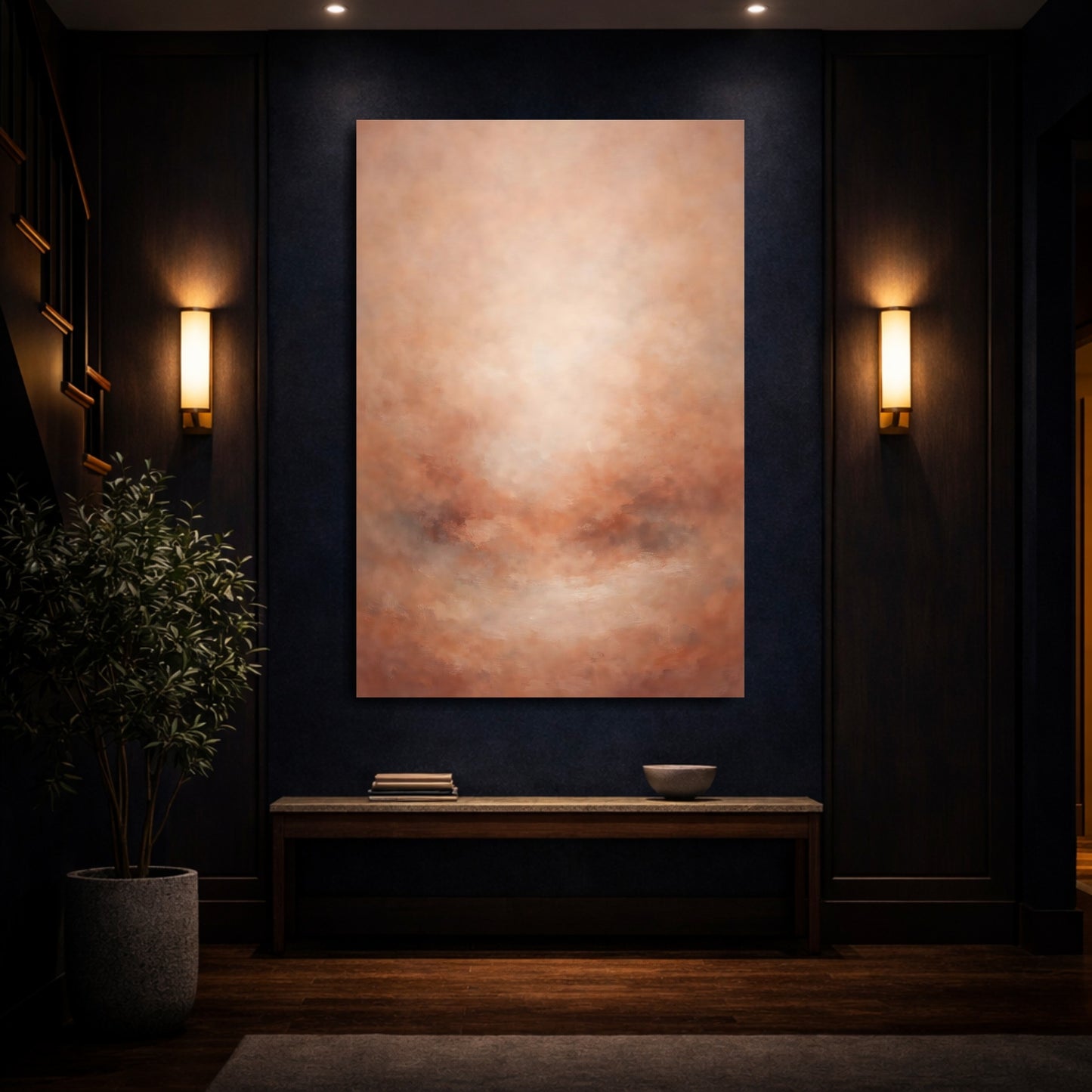 Mockup 3. Abstract Abstract Texture Warm Rust Abstract shown as stretched canvas wall art