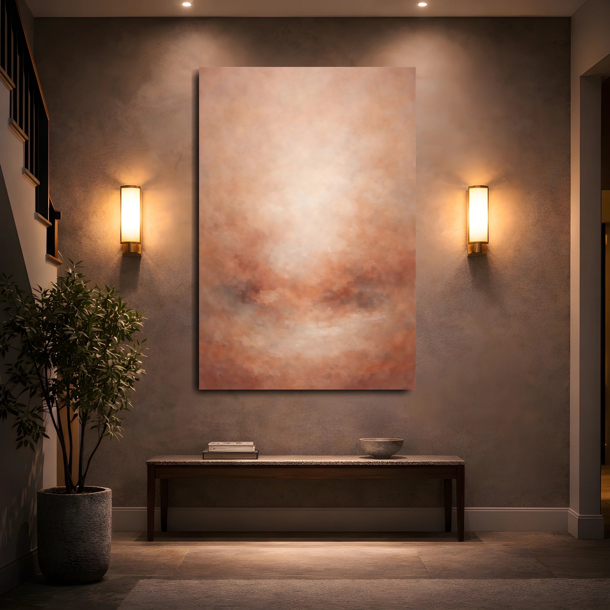 Mockup 4. Abstract Abstract Texture Warm Rust Abstract shown as stretched canvas wall art