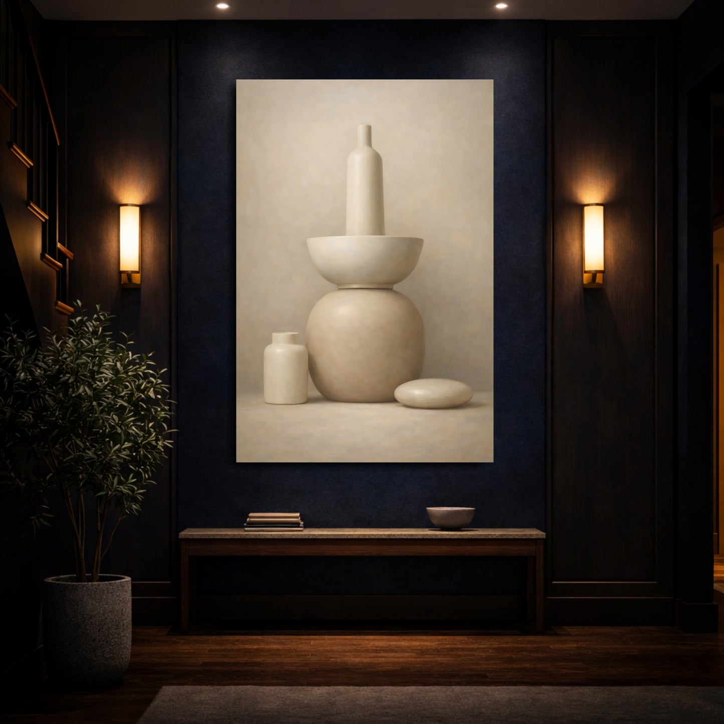 Mockup 3. Abstract Abstract Vessels Neutral Abstract shown as stretched canvas wall art