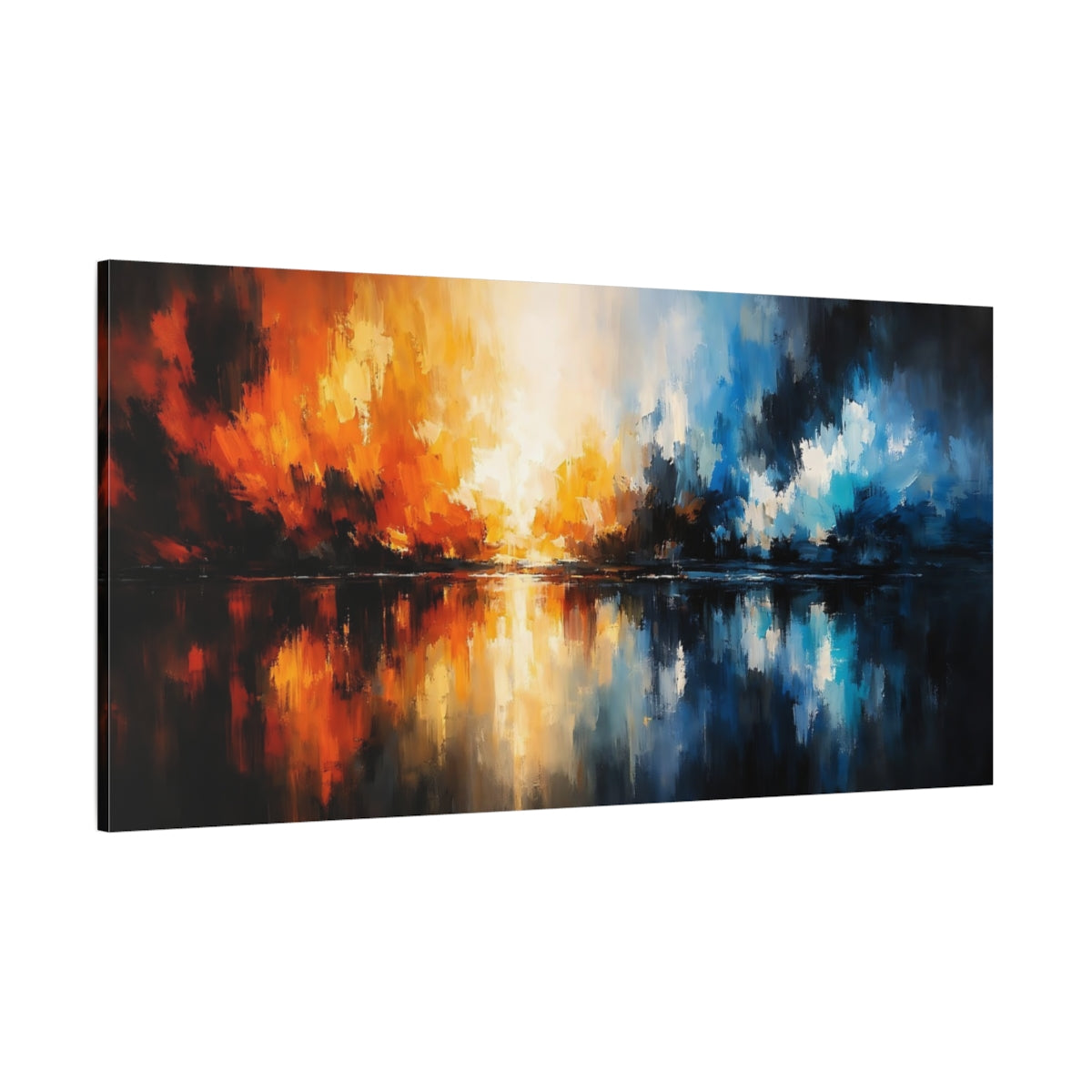 Main Mockup. Abstract Abstract Waterscape Abstract Orange Blue shown as stretched canvas wall art