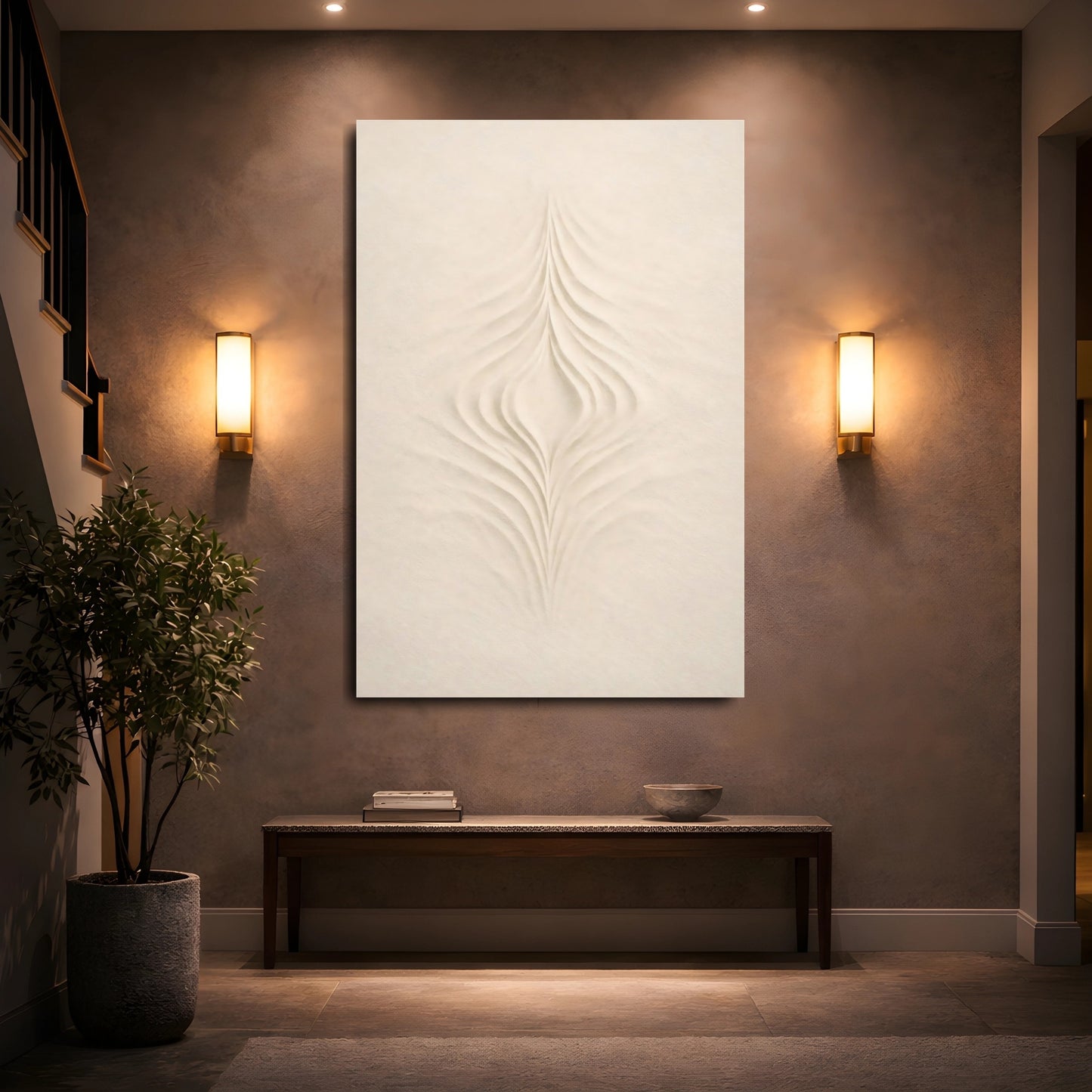 Abstract Abstract Waves Beige Abstract shown as front canvas room wall art