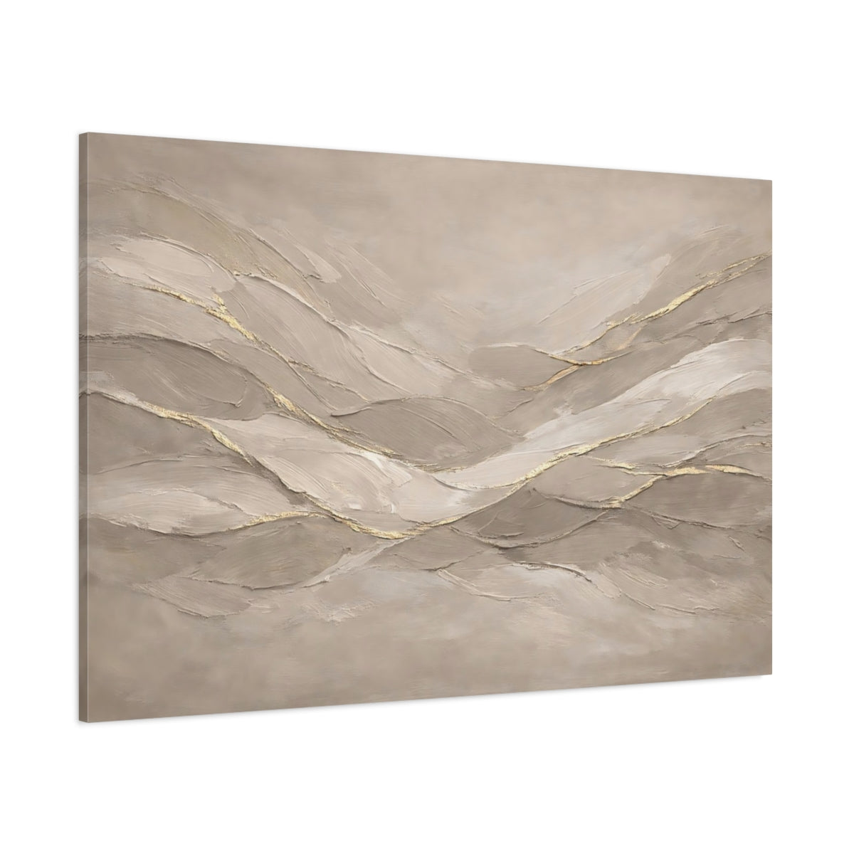 Main Mockup. Abstract Abstract Waves Beige And Gold shown as stretched canvas wall art