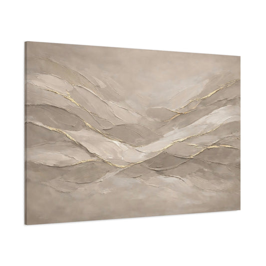 Main Mockup. Abstract Abstract Waves Beige And Gold shown as stretched canvas wall art