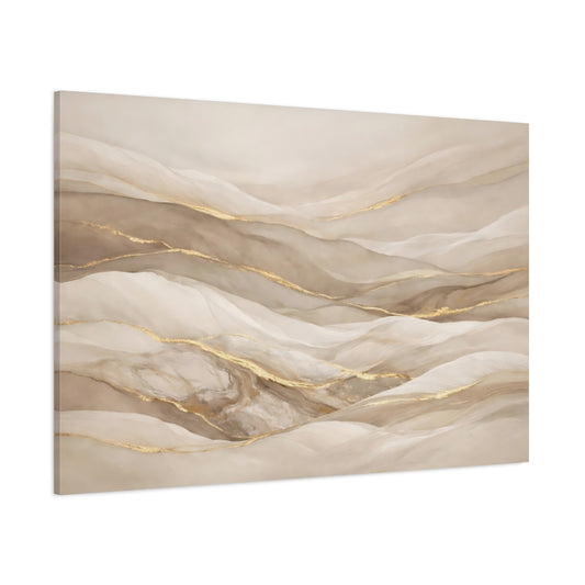 Main Mockup. Abstract Abstract Waves Beige Gold shown as stretched canvas wall art