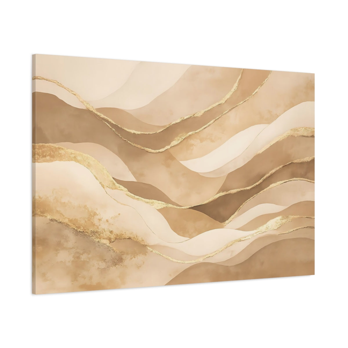 Main Mockup. Abstract Abstract Waves Beige Gold Waves shown as stretched canvas wall art