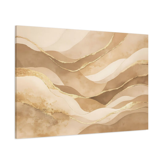 Main Mockup. Abstract Abstract Waves Beige Gold Waves shown as stretched canvas wall art