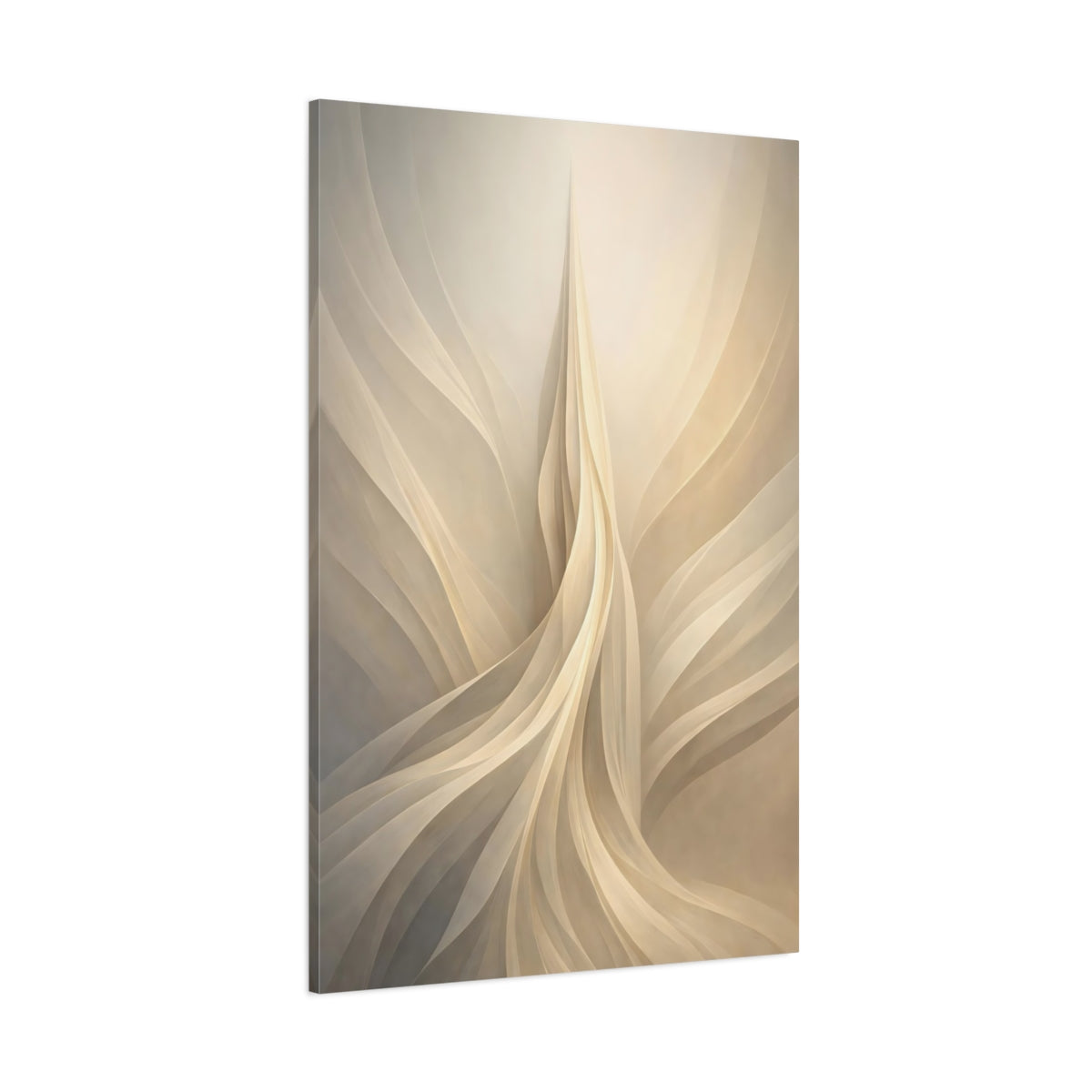 Main Mockup. Abstract Abstract Waves Beige White Waves shown as stretched canvas wall art