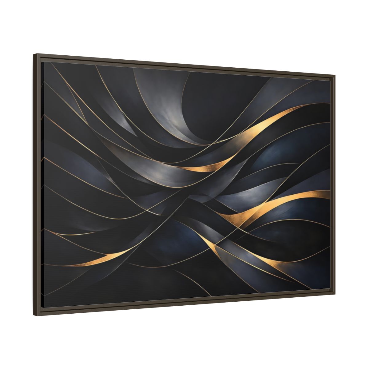 Main Mockup. Abstract Abstract Waves Black And Gold shown as stretched canvas wall art