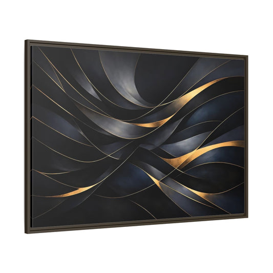 Main Mockup. Abstract Abstract Waves Black And Gold shown as stretched canvas wall art