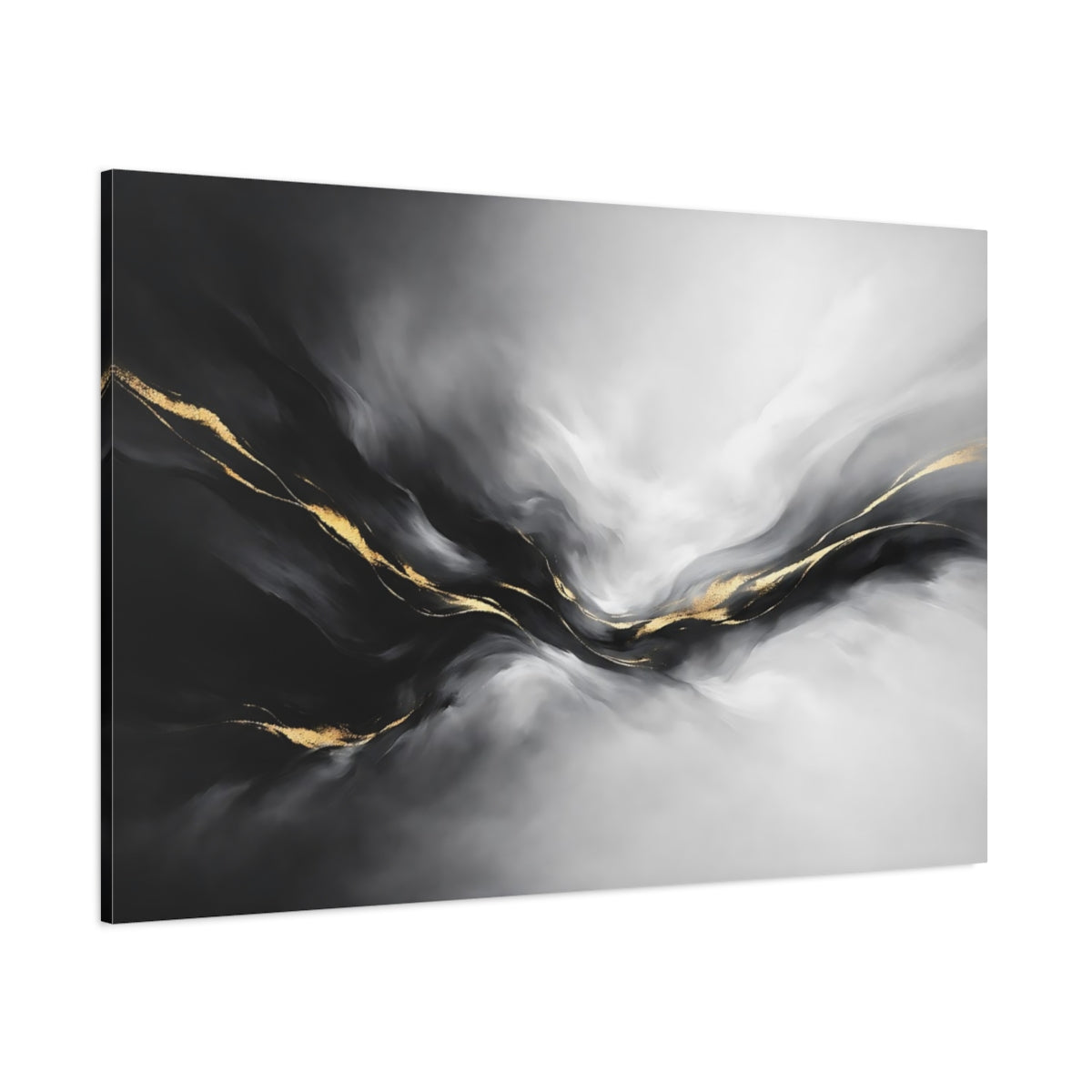 Main Mockup. Abstract Abstract Waves Black And Gold shown as stretched canvas wall art