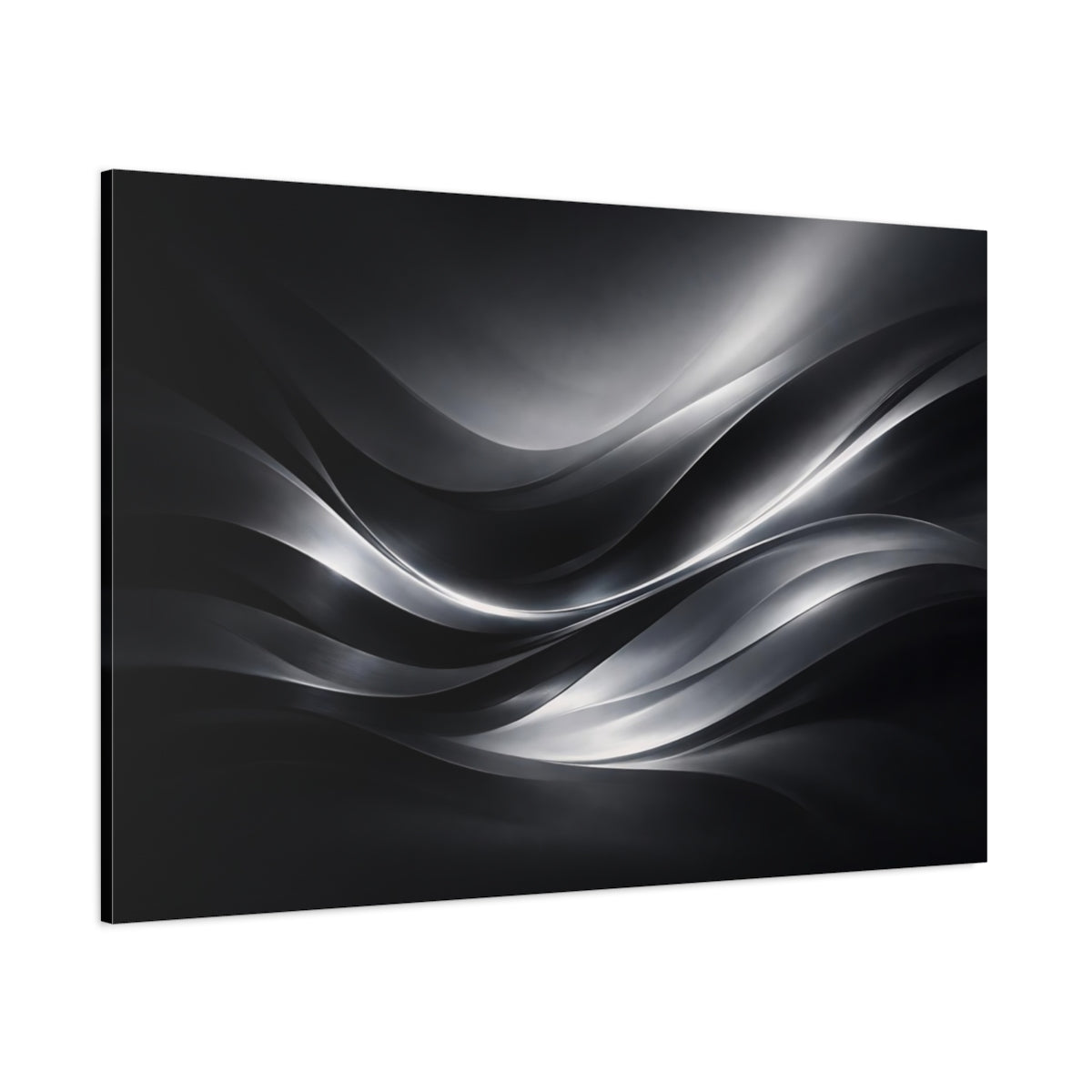 Main Mockup. Abstract Abstract Waves Black And Silver shown as stretched canvas wall art