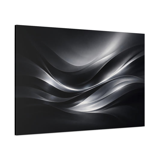 Main Mockup. Abstract Abstract Waves Black And Silver shown as stretched canvas wall art