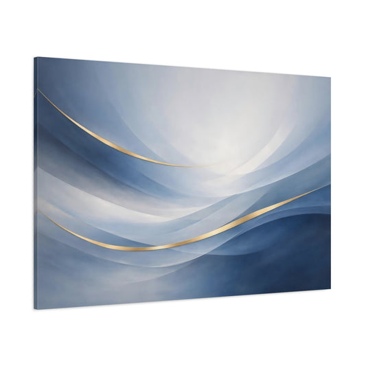 Main Mockup. Abstract Abstract Waves Blue And Gold shown as stretched canvas wall art