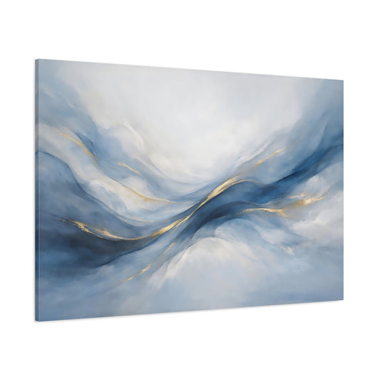Main Mockup. Abstract Abstract Waves Blue And Gold shown as stretched canvas wall art