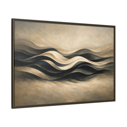 Main Mockup. Abstract Abstract Waves Brown And Beige Waves shown as stretched canvas wall art