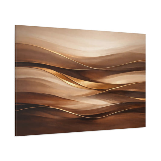 Main Mockup. Abstract Abstract Waves Brown And Gold shown as stretched canvas wall art