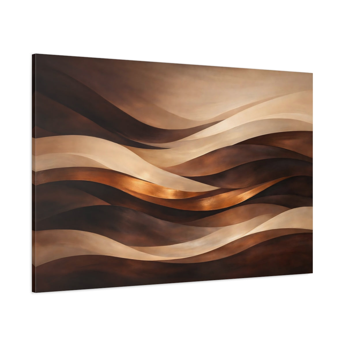 Main Mockup. Abstract Abstract Waves Brown And Gold Waves shown as stretched canvas wall art