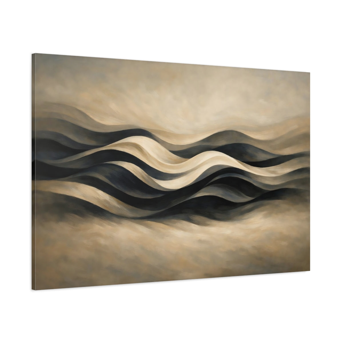 Main Mockup. Abstract Abstract Waves Brown Black Waves shown as stretched canvas wall art