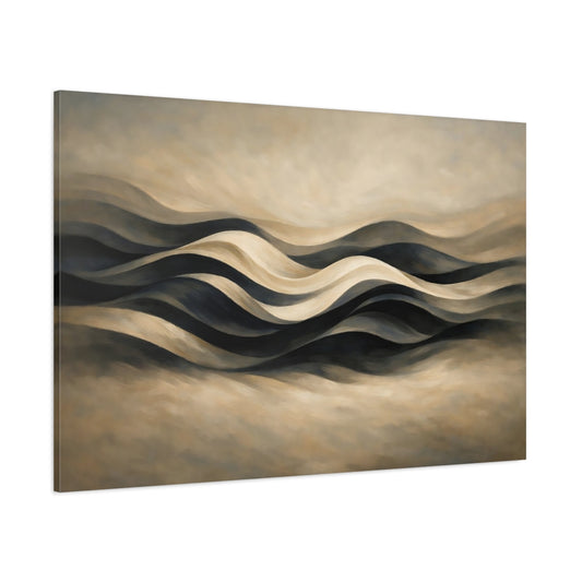 Main Mockup. Abstract Abstract Waves Brown Black Waves shown as stretched canvas wall art