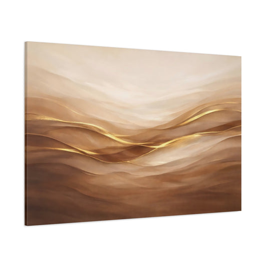 Main Mockup. Abstract Abstract Waves Brown Gold Abstract shown as stretched canvas wall art