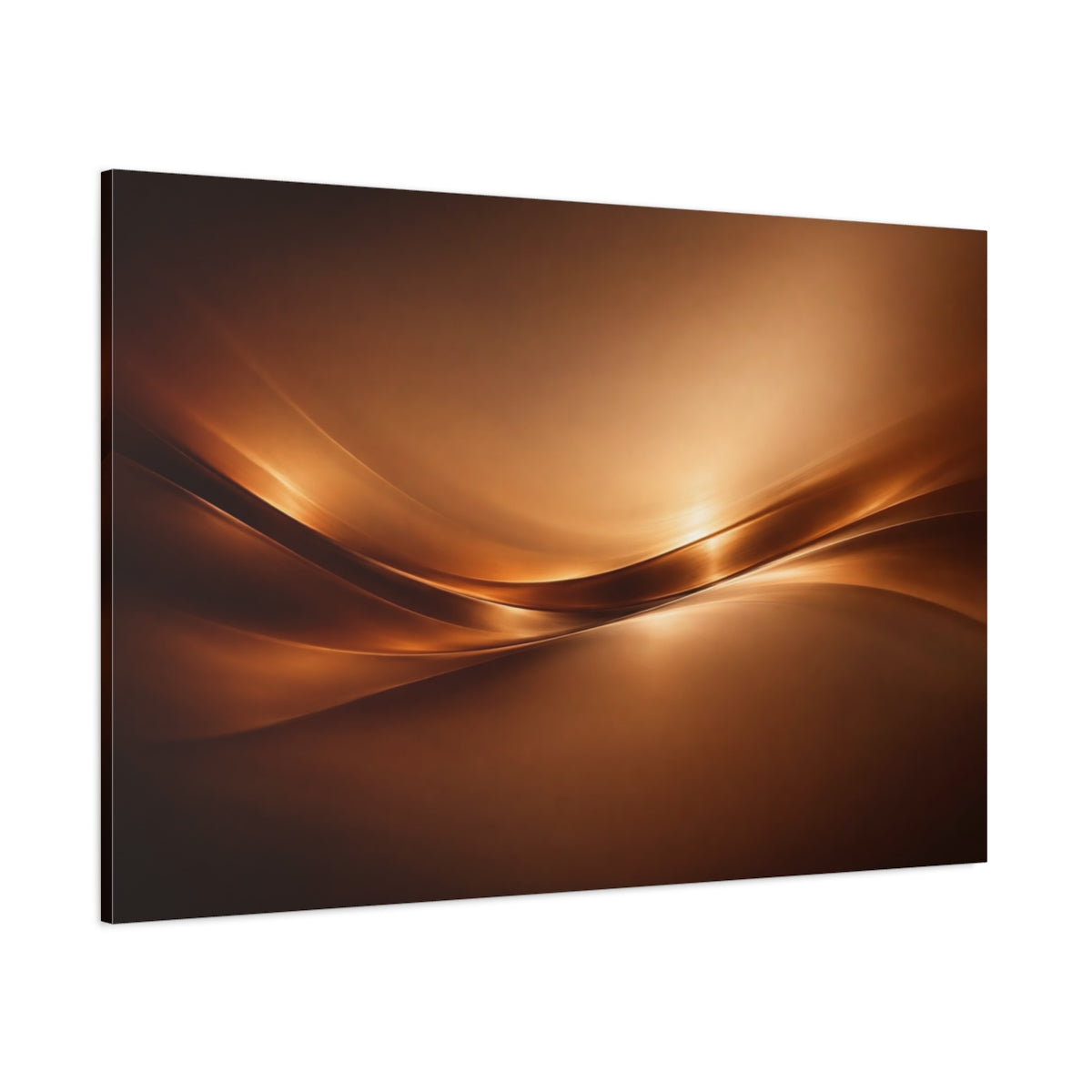 Main Mockup. Abstract Abstract Waves Brown Gold Abstract shown as stretched canvas wall art