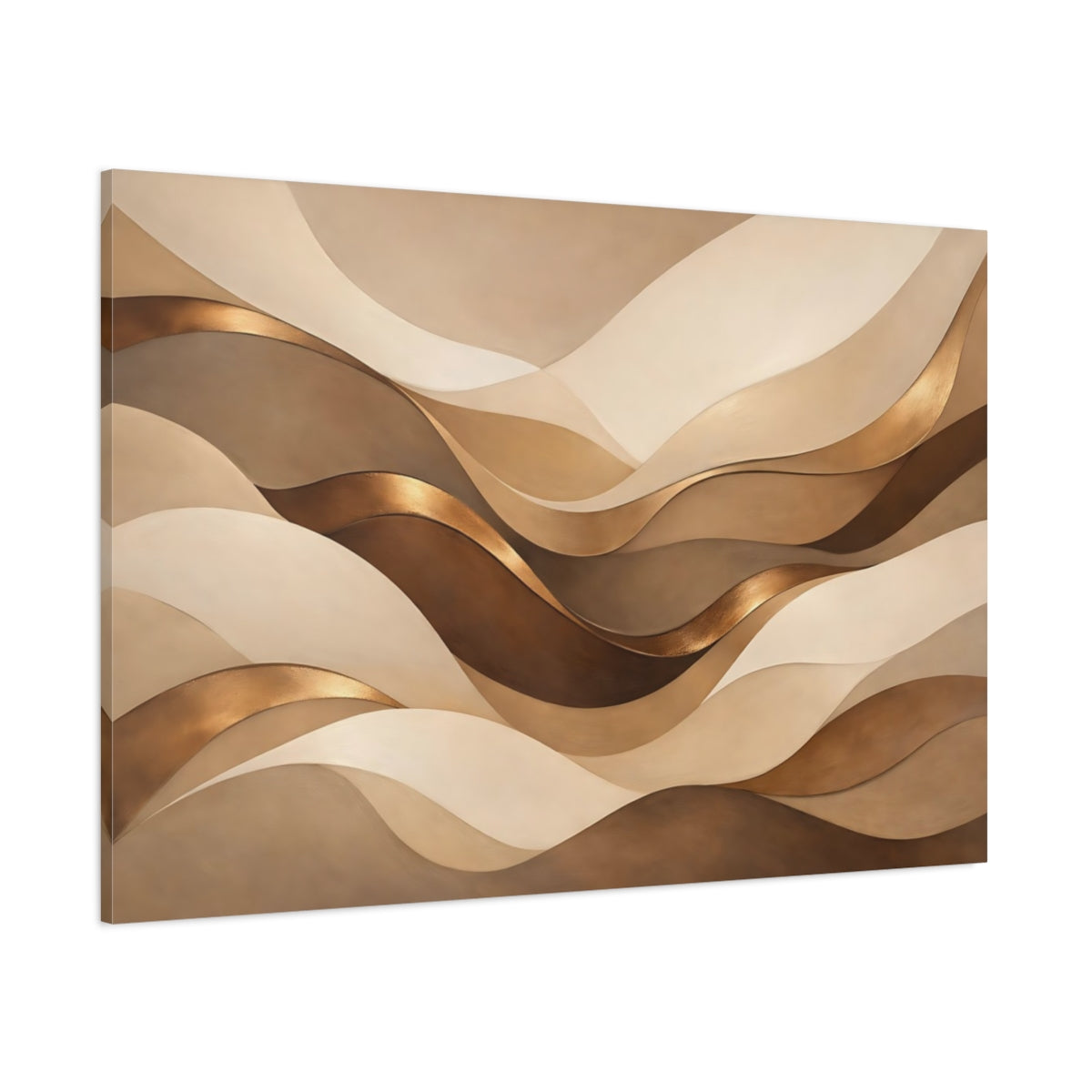 Main Mockup. Abstract Abstract Waves Brown Gold Abstract shown as stretched canvas wall art