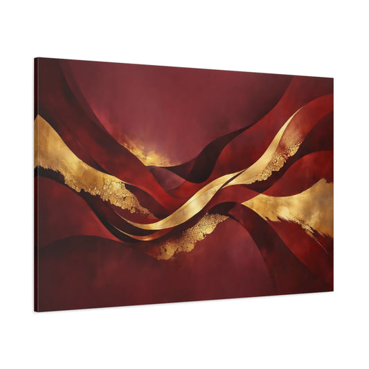 Main Mockup. Abstract Abstract Waves Burgundy Gold Abstract shown as stretched canvas wall art