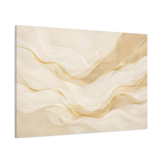 Main Mockup. Abstract Abstract Waves Cream Gold Waves shown as stretched canvas wall art