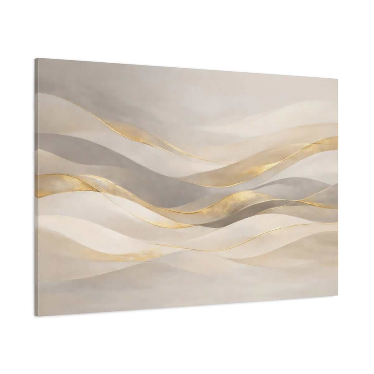 Main Mockup. Abstract Abstract Waves Gold And Beige Abstract shown as stretched canvas wall art