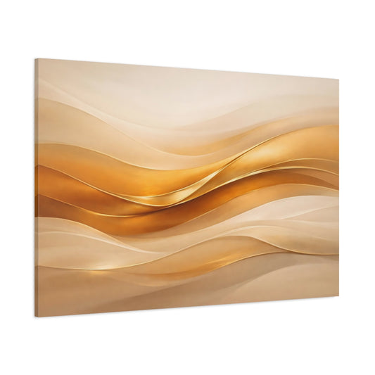 Main Mockup. Abstract Abstract Waves Gold And Beige shown as stretched canvas wall art
