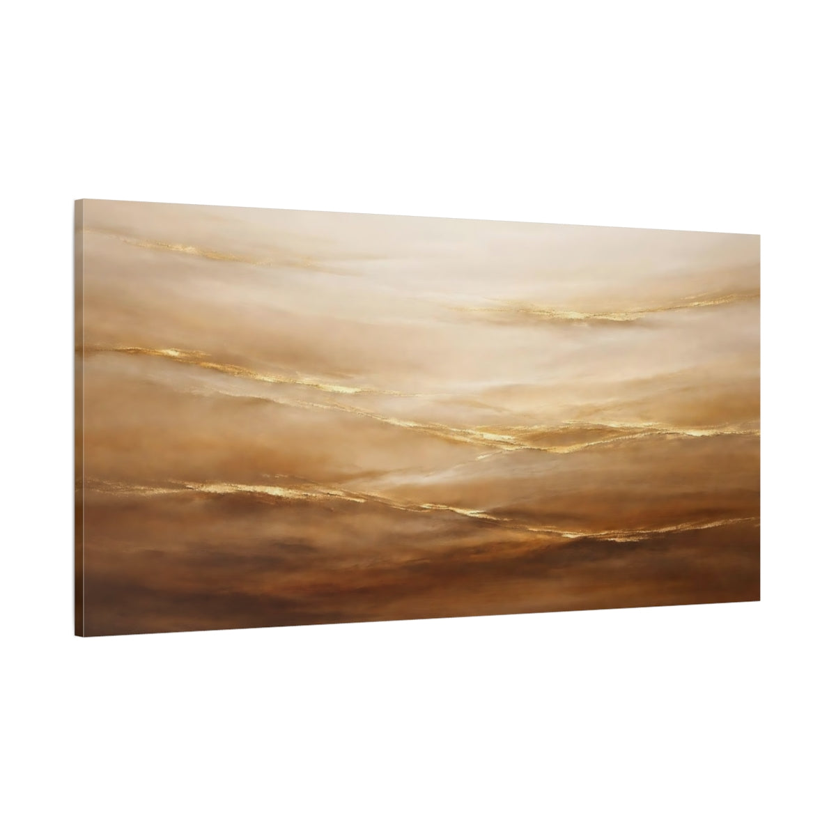 Main Mockup. Abstract Abstract Waves Gold And Brown Abstract shown as stretched canvas wall art