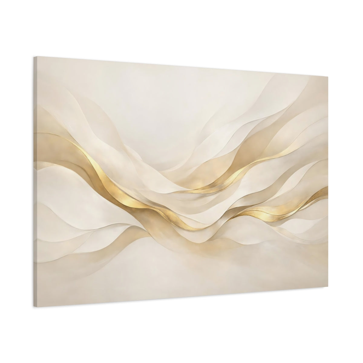 Main Mockup. Abstract Abstract Waves Gold And Cream shown as stretched canvas wall art