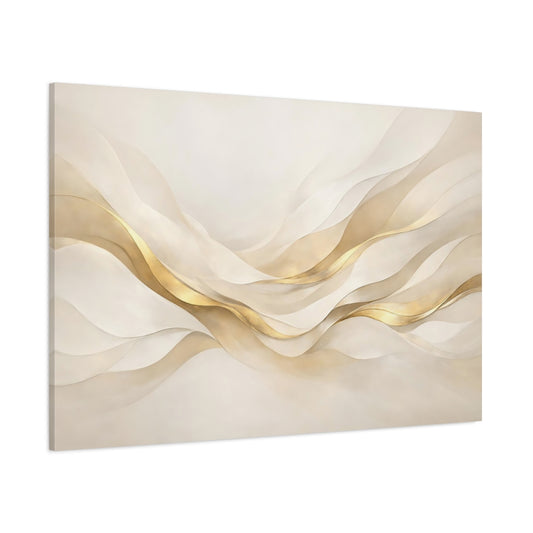Main Mockup. Abstract Abstract Waves Gold And Cream shown as stretched canvas wall art