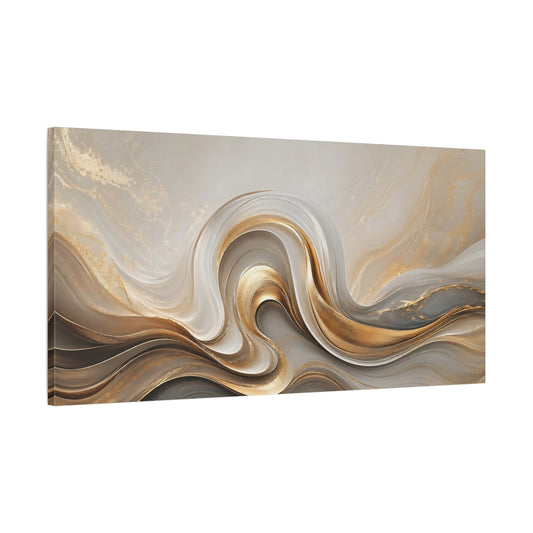 Main Mockup. Abstract Abstract Waves Gold And Grey shown as stretched canvas wall art