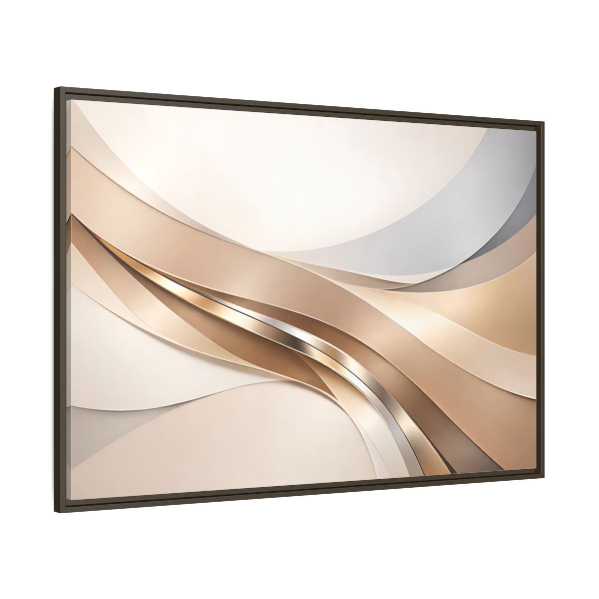 Main Mockup. Abstract Abstract Waves Gold And Neutral shown as stretched canvas wall art