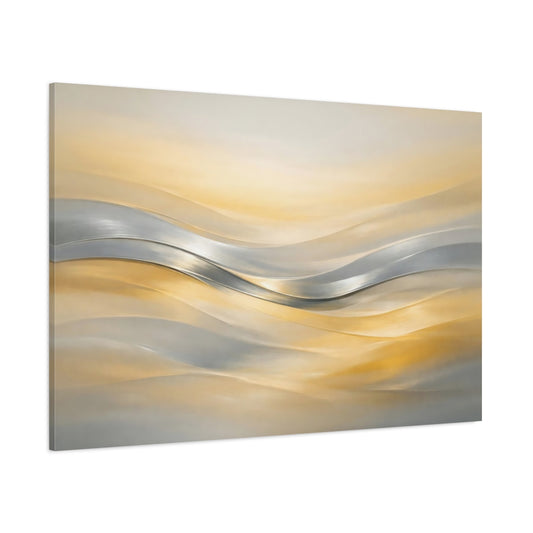 Main Mockup. Abstract Abstract Waves Gold And Silver Waves shown as stretched canvas wall art