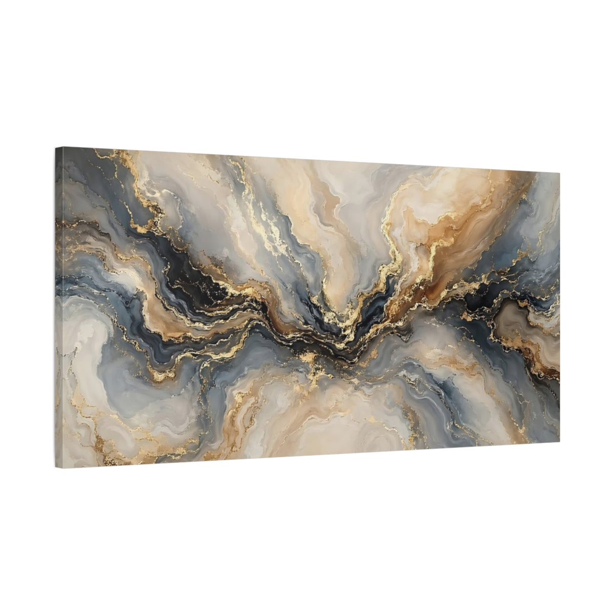 Main Mockup. Abstract Abstract Waves Gold Grey Blue Abstract shown as stretched canvas wall art
