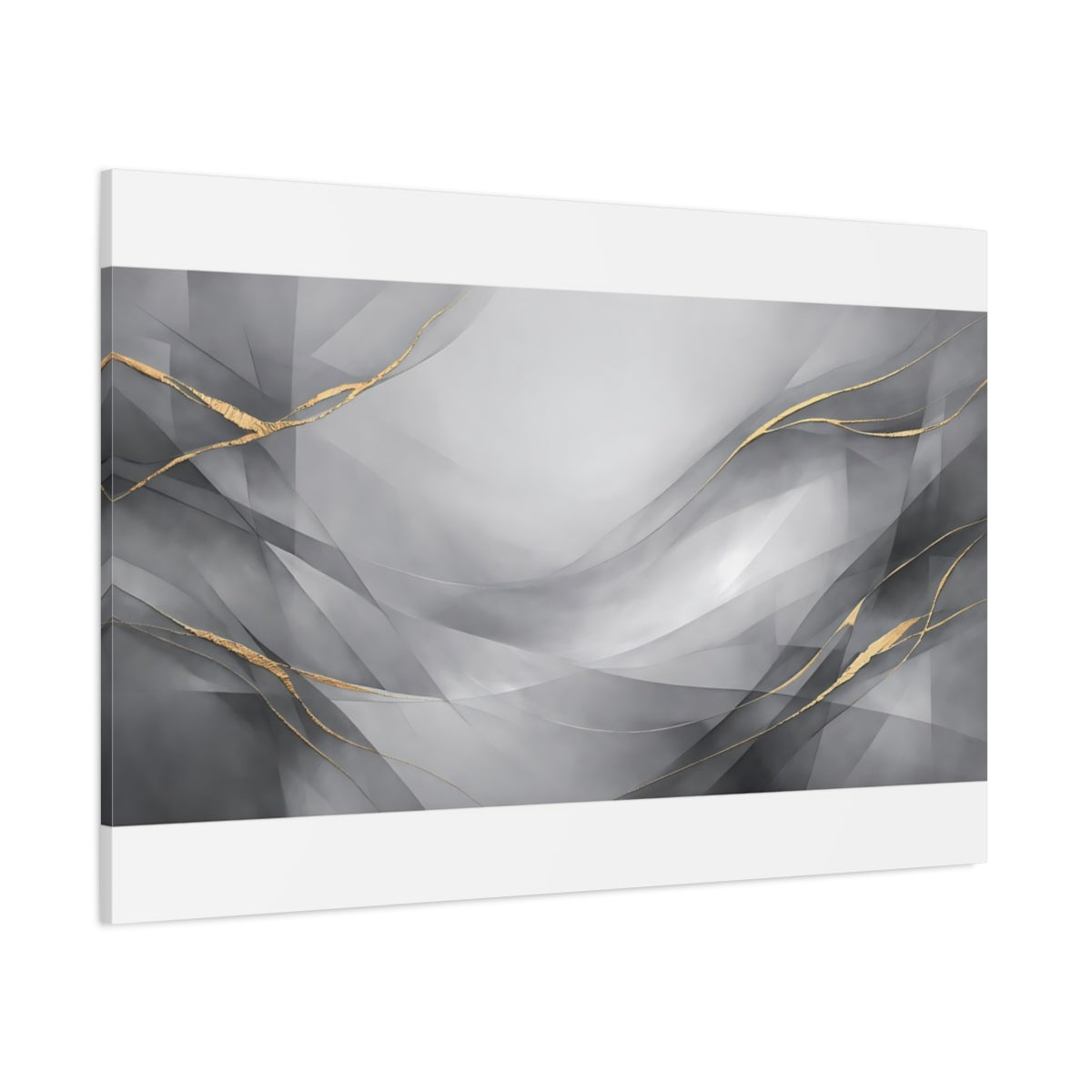 Main Mockup. Abstract Abstract Waves Gray Gold Abstract shown as stretched canvas wall art