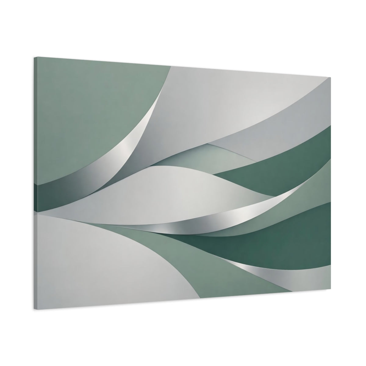 Main Mockup. Abstract Abstract Waves Green And Grey shown as stretched canvas wall art