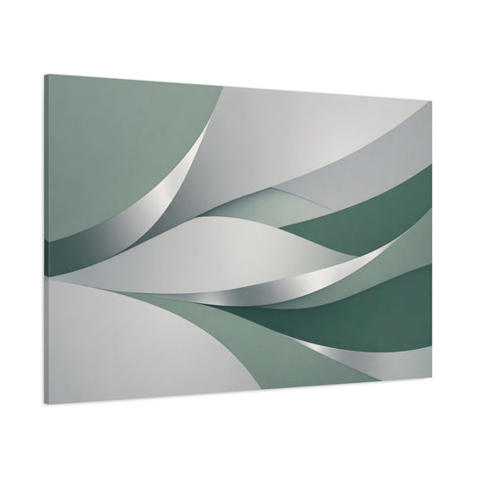 Main Mockup. Abstract Abstract Waves Green And Grey shown as stretched canvas wall art