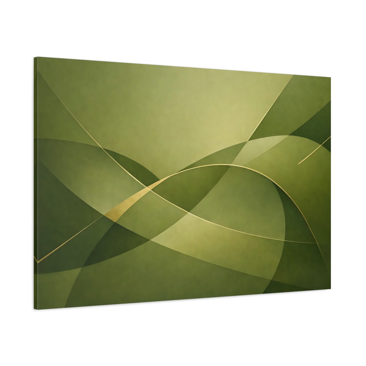 Main Mockup. Abstract Abstract Waves Green Gold Abstract shown as stretched canvas wall art