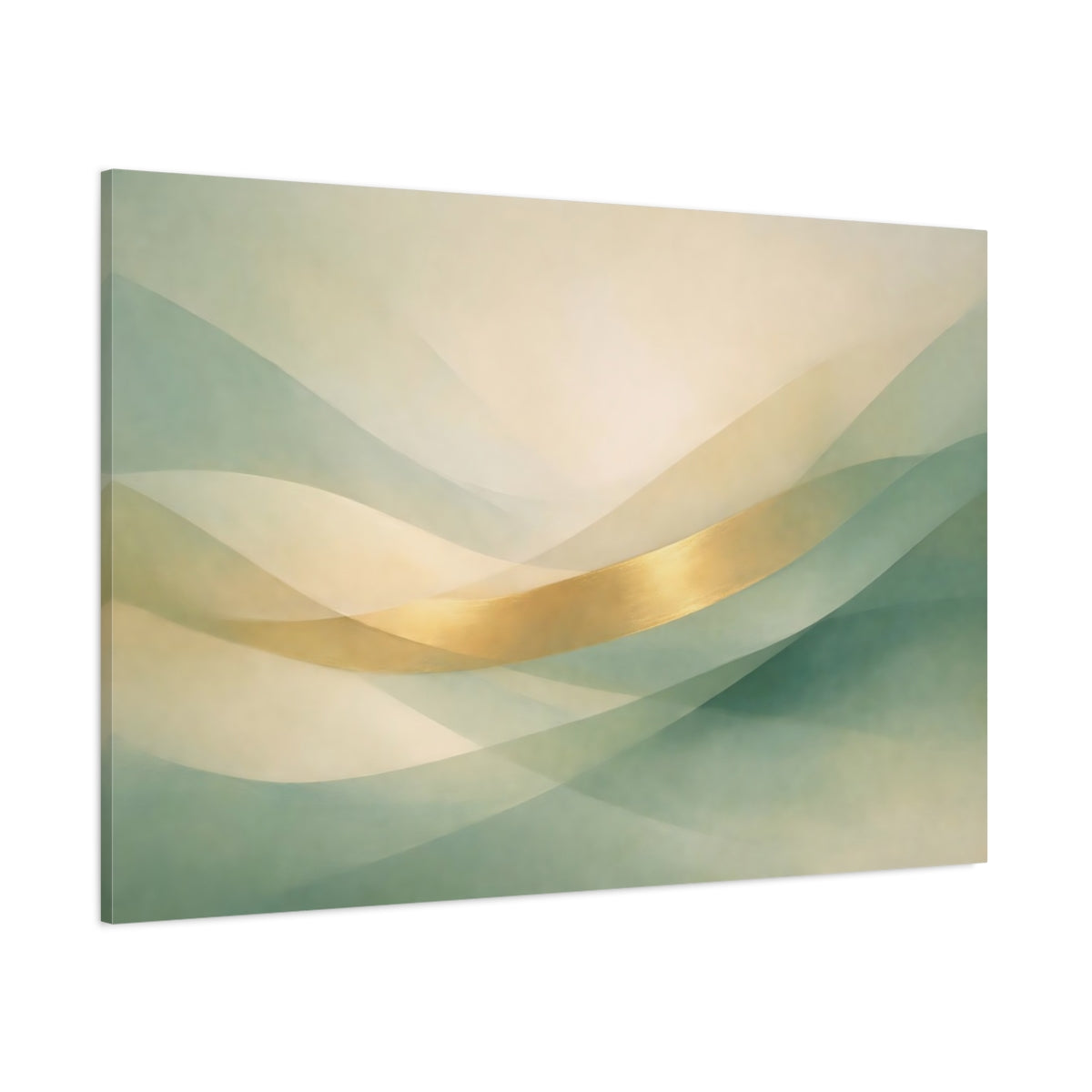 Main Mockup. Abstract Abstract Waves Green Gold Abstract shown as stretched canvas wall art