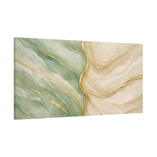 Main Mockup. Abstract Abstract Waves Green Gold Abstract shown as stretched canvas wall art