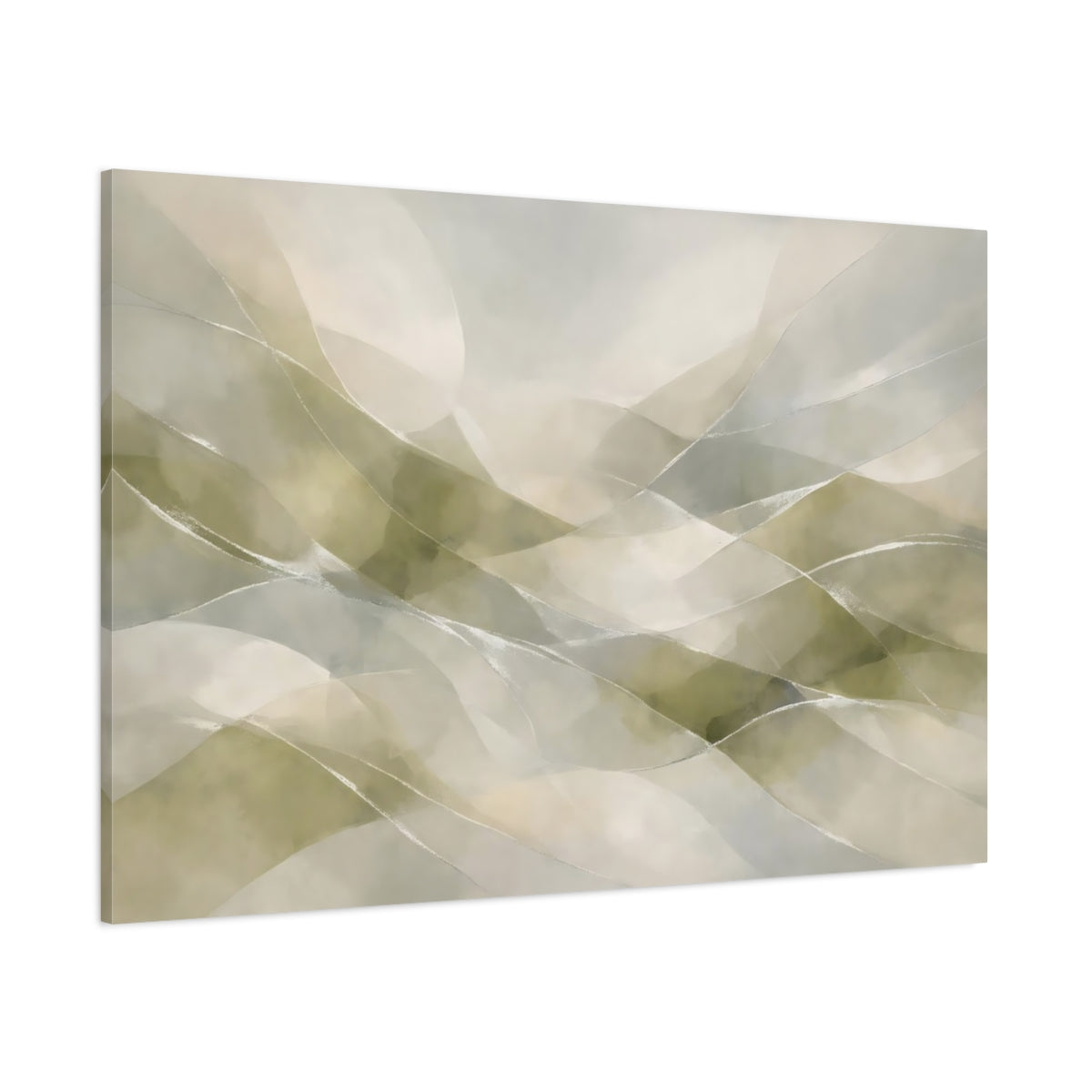 Main Mockup. Abstract Abstract Waves Green Grey Abstract shown as stretched canvas wall art