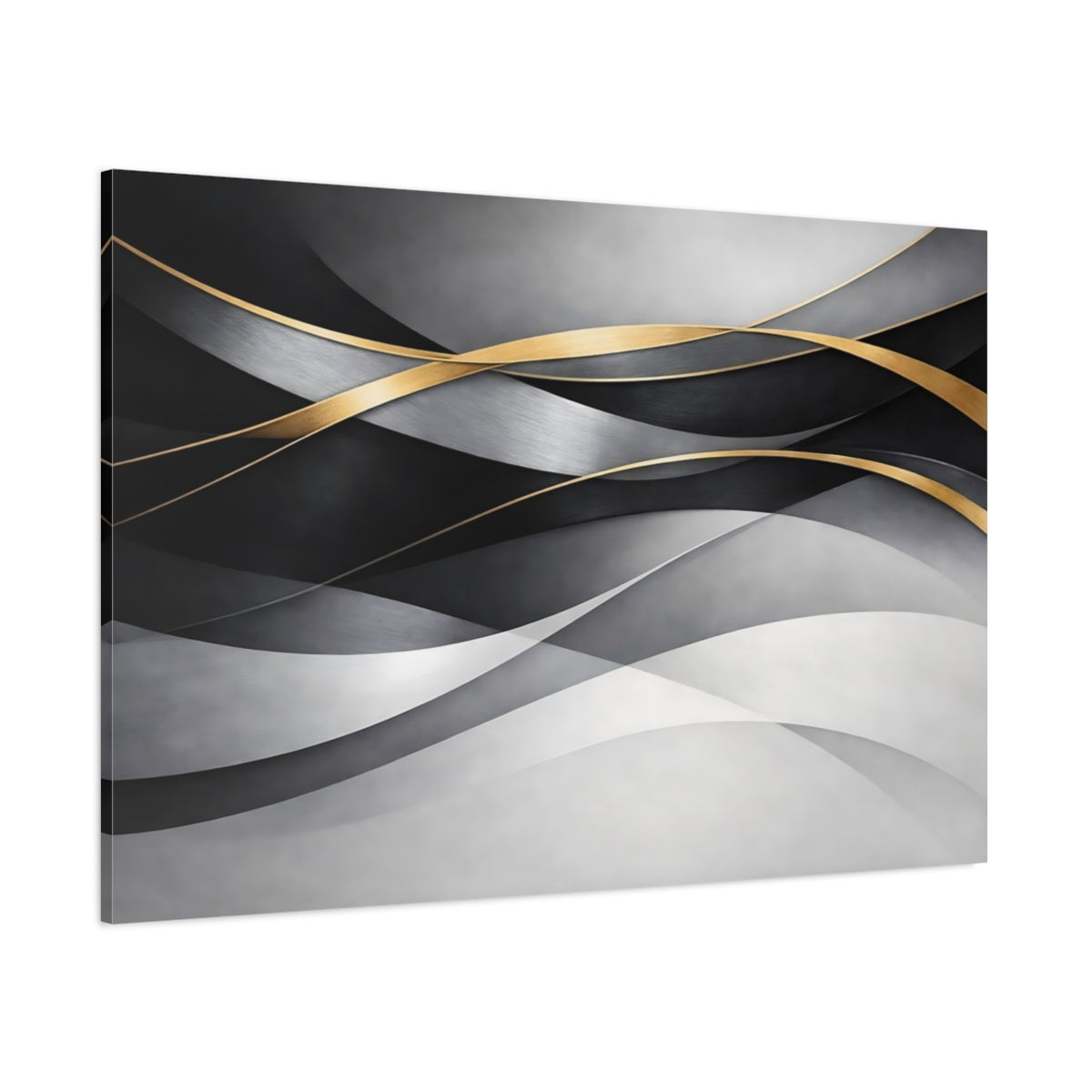 Main Mockup. Abstract Abstract Waves Grey And Gold shown as stretched canvas wall art