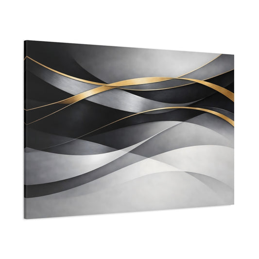 Main Mockup. Abstract Abstract Waves Grey And Gold shown as stretched canvas wall art