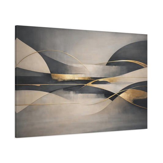 Main Mockup. Abstract Abstract Waves Grey Beige Gold shown as stretched canvas wall art