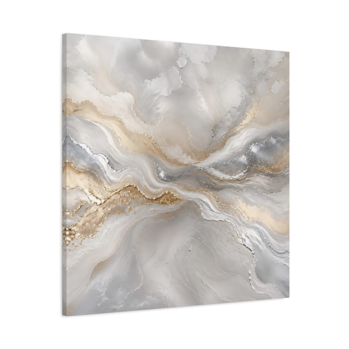 Main Mockup. Abstract Abstract Waves Grey Gold Abstract shown as stretched canvas wall art